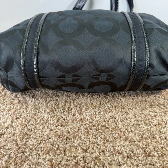 Coach 13826 Poppy Op Art Black Canvas Leather Tote Shoulder Hand Bag Purse EUC - Picture 10 of 16